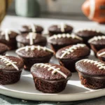 Football Brownies Cupcakes displayed on a modern plate in natural light