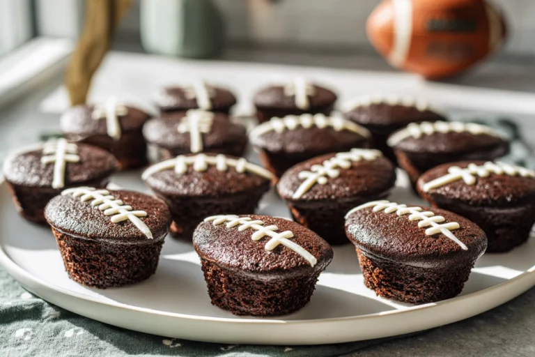 Football Brownies Cupcakes displayed on a modern plate in natural light