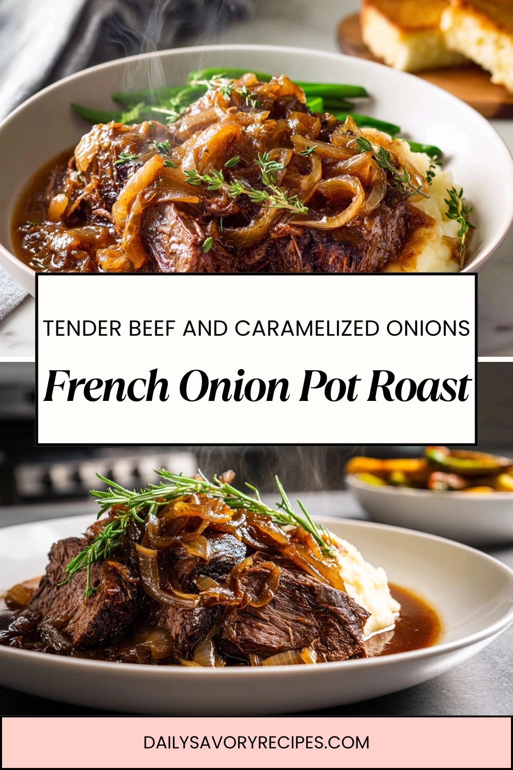 French Onion Pot Roast That Cooks Down Perfectly 29 French Onion Pot Roast with caramelized onions and herbs for Pinterest