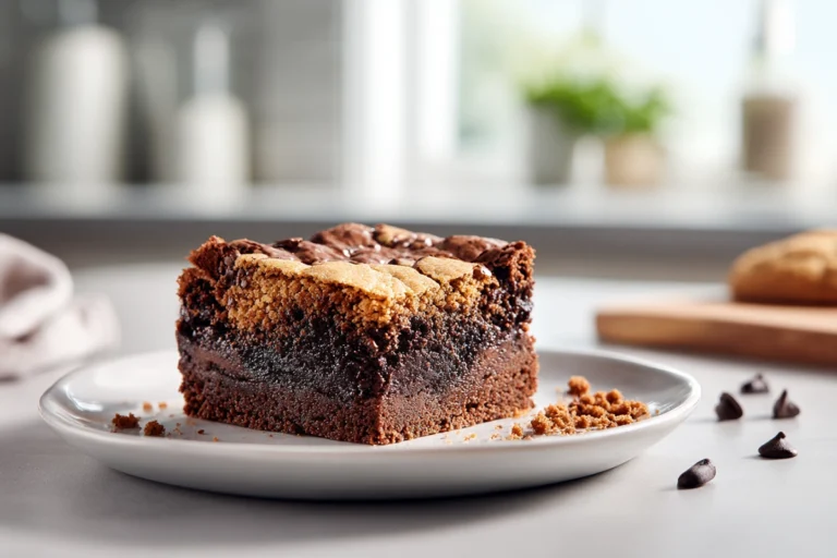 photorealistic fudgy chewy brookies hero shot on modern kitchen counter