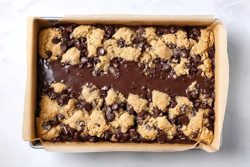 Layering brownie batter and cookie dough for Fudgy Chewy Brookies