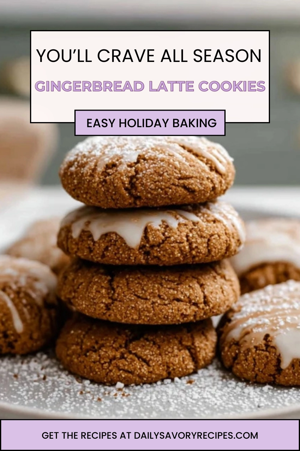 Gingerbread Latte Cookies That Taste Like a Cozy Café 40 pinterest image of gingerbread latte cookies finished and styled on modern counter
