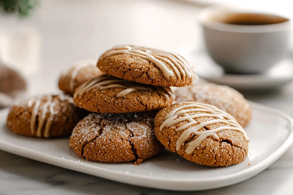 serving platter of gingerbread latte cookies in modern kitchen