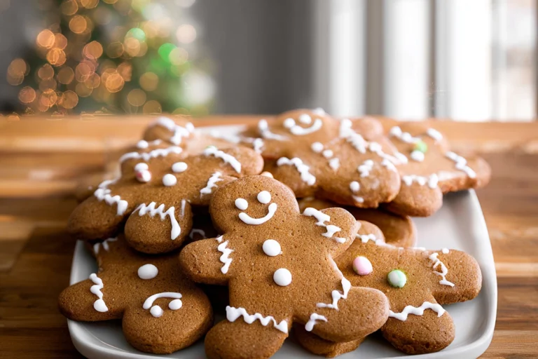photorealistic gingerbread men cookies hero image on modern kitchen counter