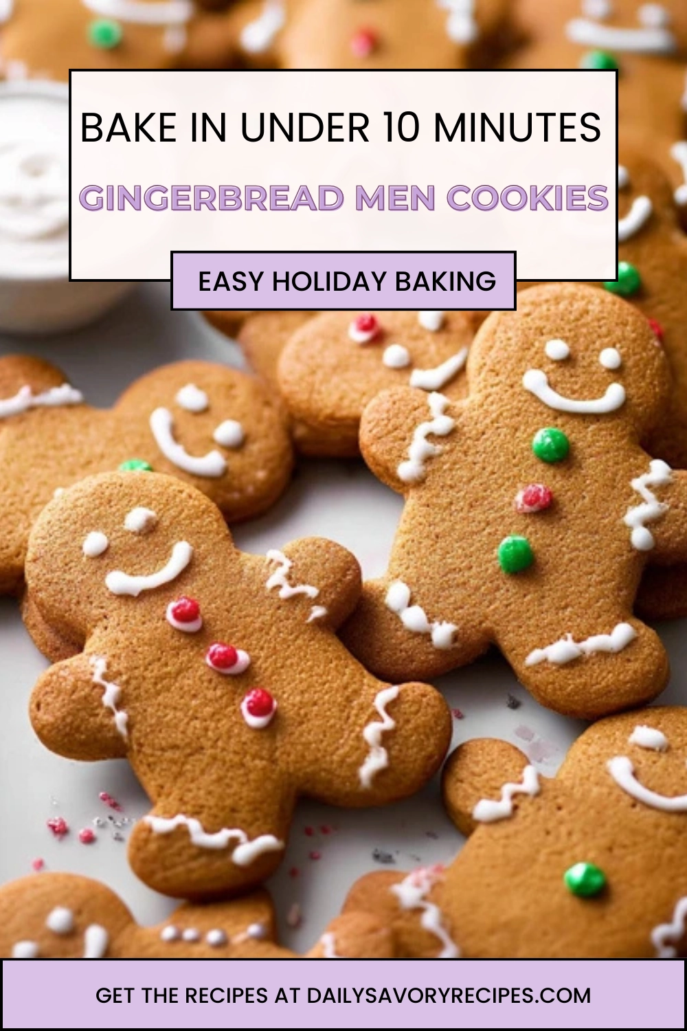 Gingerbread Men Cookies That Hold Their Shape 37 pinterest-optimized image of gingerbread men cookies arranged on modern kitchen counter