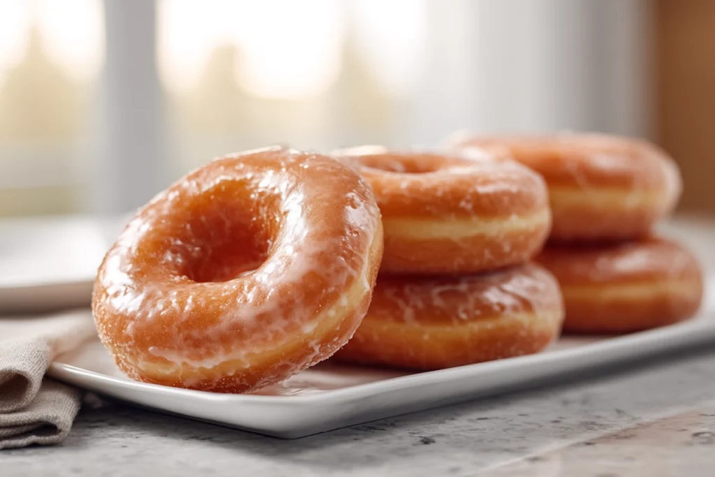 serving platter filled with warm homemade Krispy Kremes