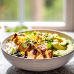 photorealistic honey chipotle chicken rice bowls hero shot in modern kitchen