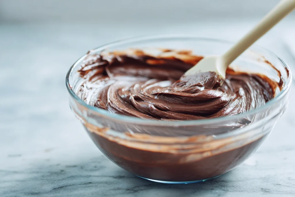 Chocolate cake batter being prepared for Italian Love Cake