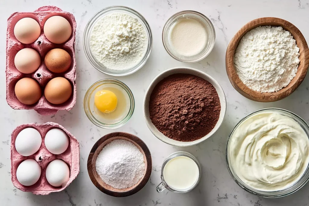 Ingredients for Italian Love Cake arranged on a modern kitchen counter