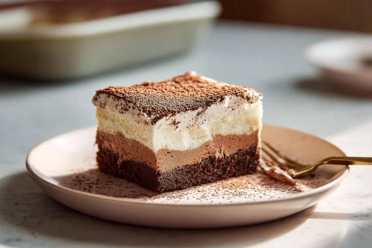 Italian Love Cake with chocolate cake, ricotta layer, and pudding topping