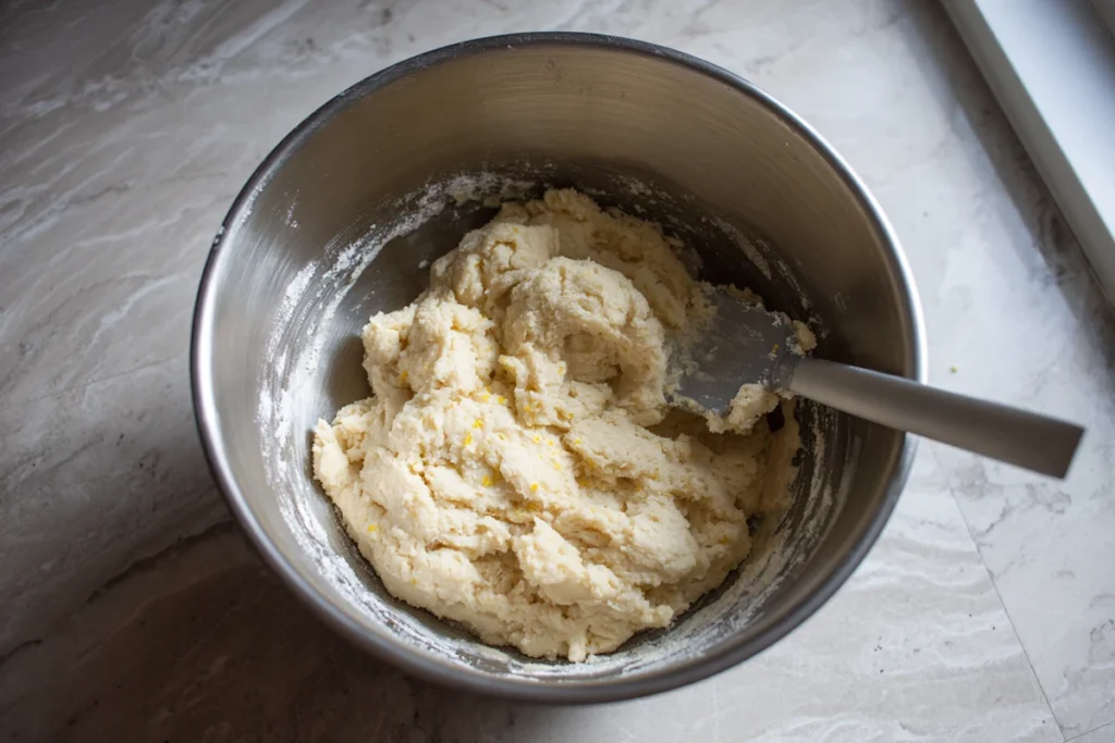 Soft Linzer cookie dough showing almond flour texture before chilling