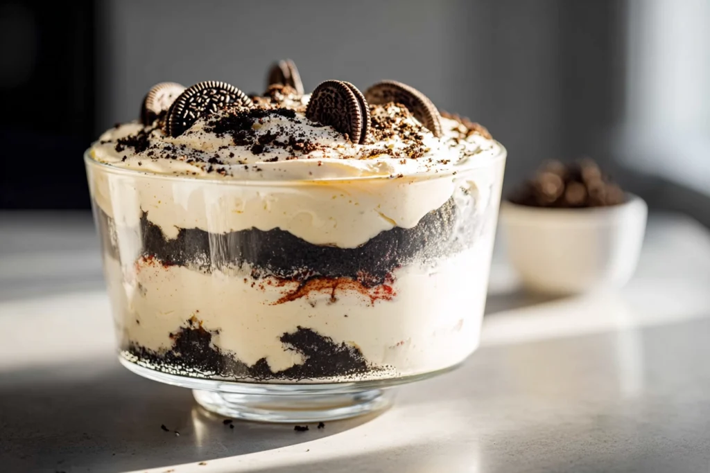 individual serving of OREO Dirt Cake in white bowl