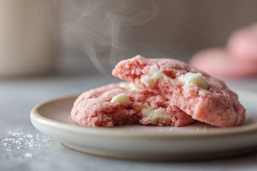 Pink White Chocolate Sugar Cookies showing a soft, chewy center
