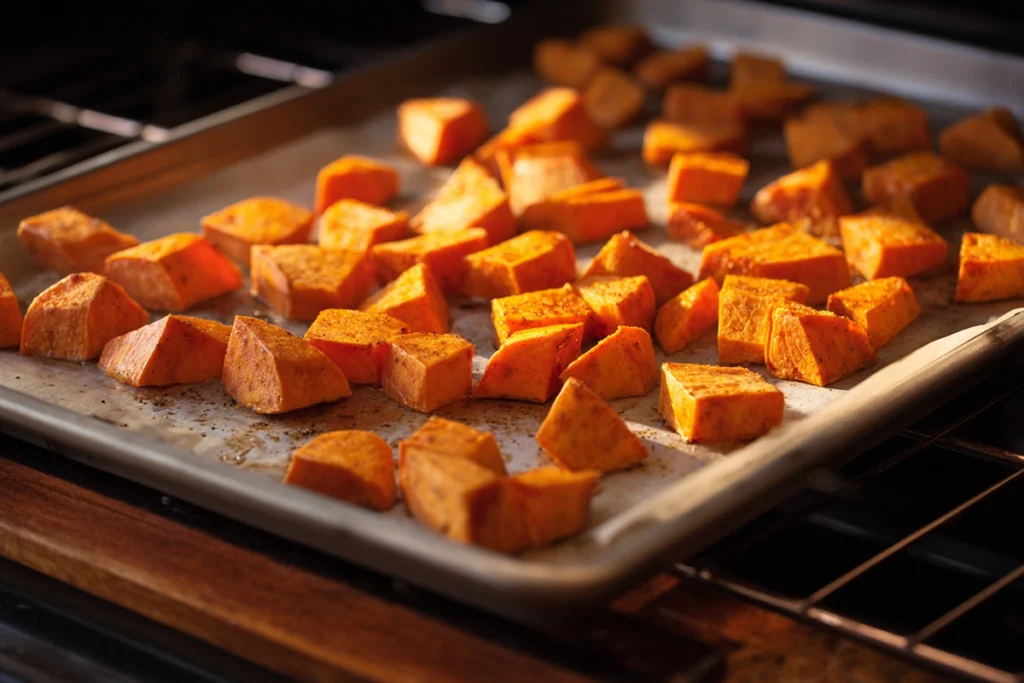 pan-seared chicken cooking for chicken sweet potato bowls