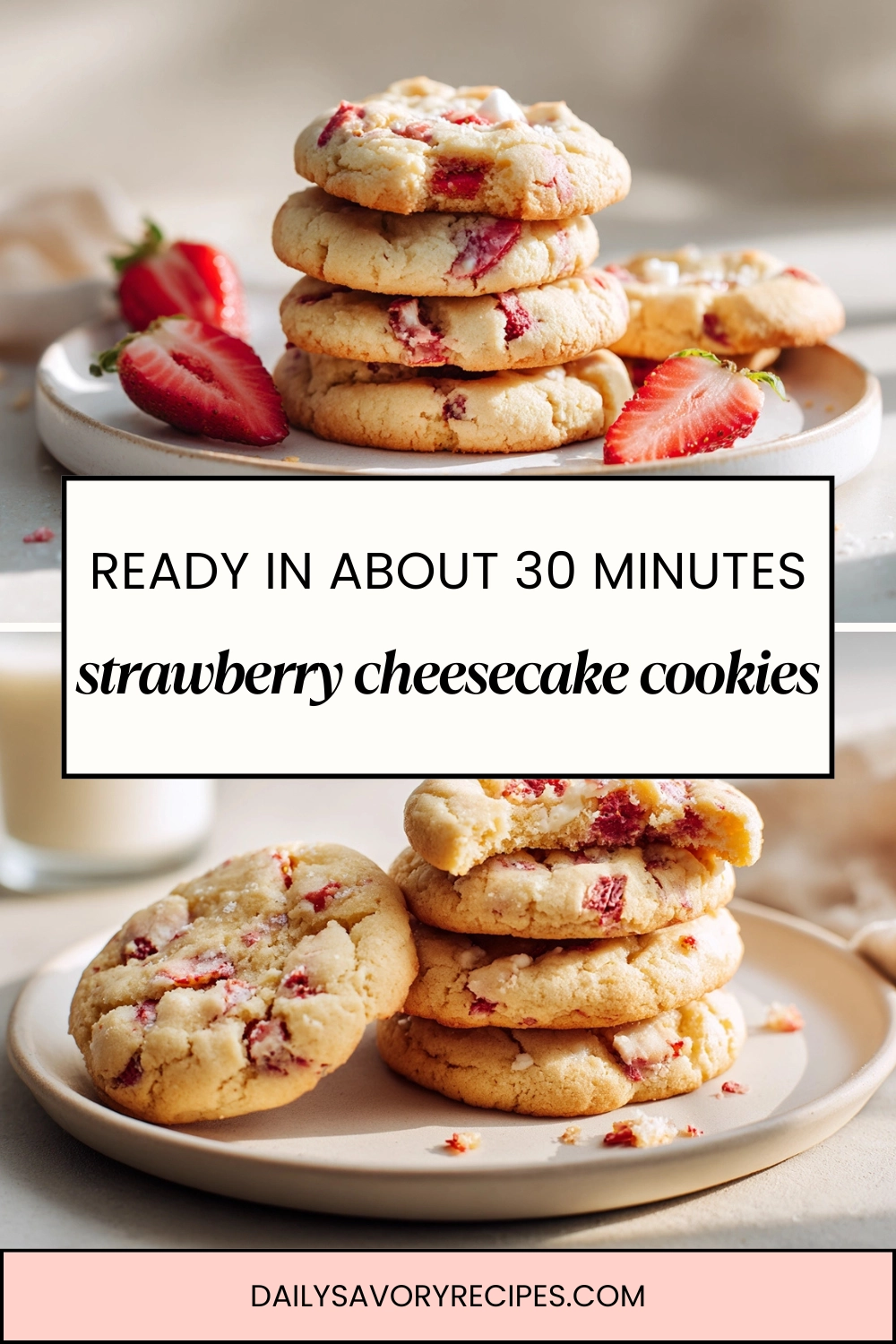 Strawberry Cheesecake Cookies With a Soft Bakery Center 32 strawberry cheesecake cookies soft bakery-style dessert