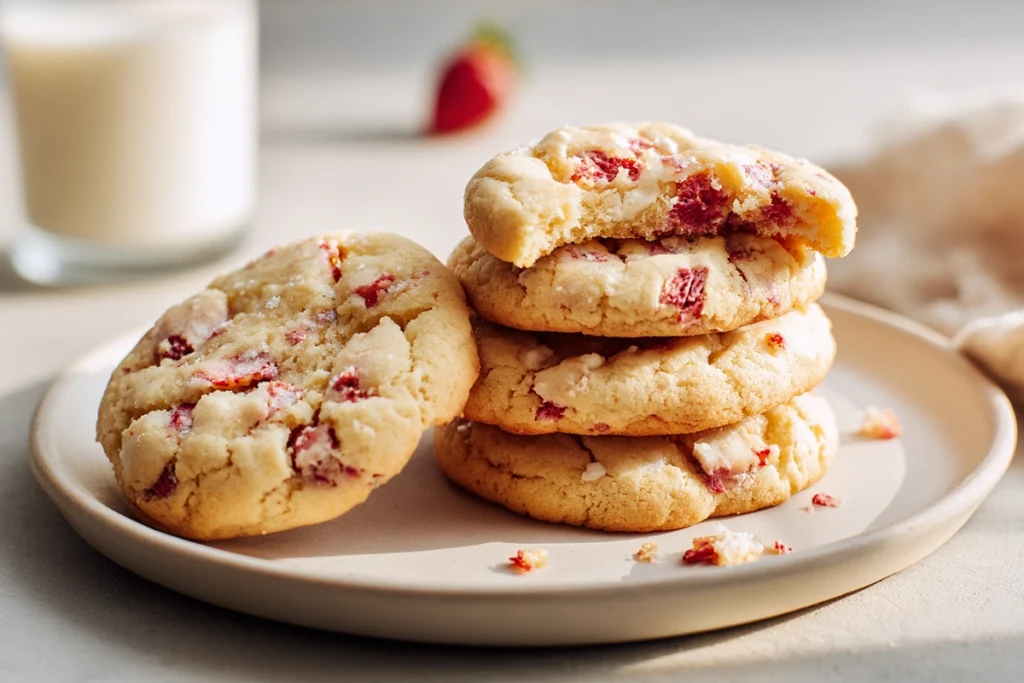 strawberry cheesecake cookies served fresh with a soft creamy center
