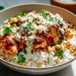 Street Corn Chicken Bowls served with creamy corn and sliced chicken