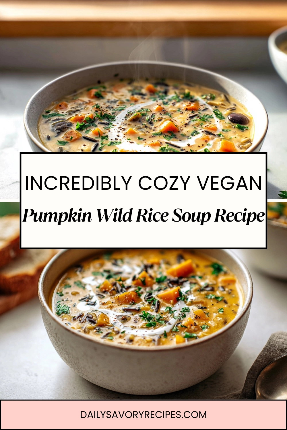 Vegan Pumpkin Wild Rice Soup creamy and hearty