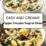 Homemade Zuppa Toscana Soup with creamy broth, sausage, and potatoes