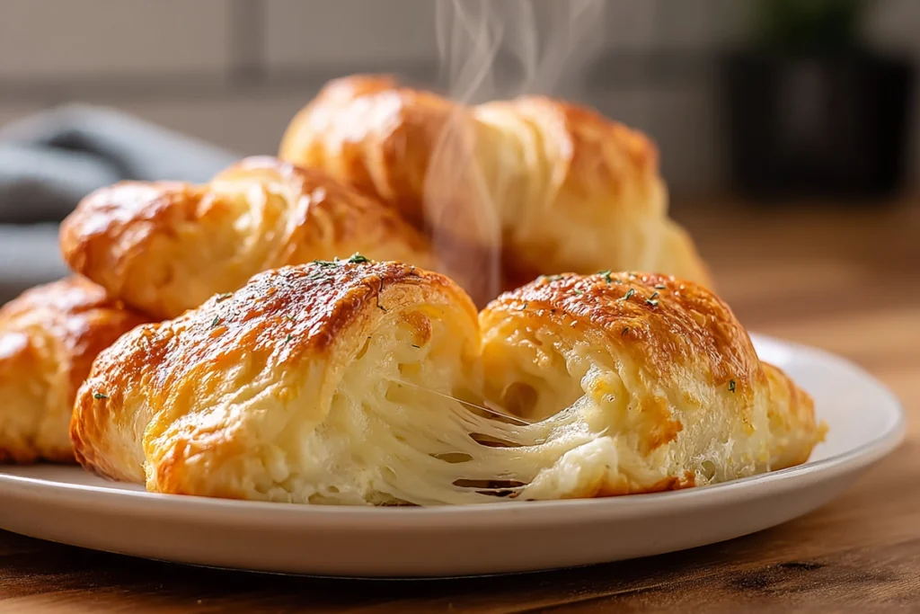 Cheesy Garlic Crescent Rolls served warm with melted cheese inside