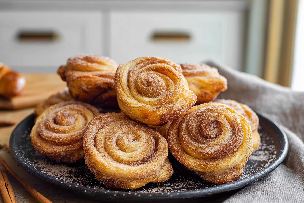 Cinnamon Sugar Cruffins plated fresh on a kitchen counter