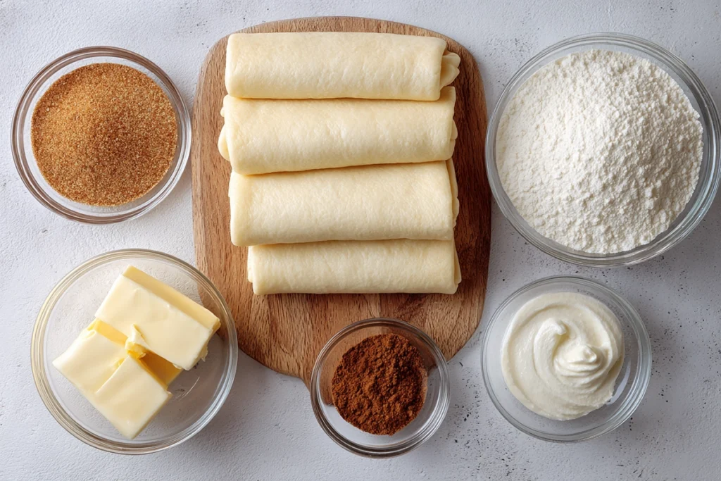 Ingredients for Cinnamon Sugar Cruffins arranged on a kitchen counter
