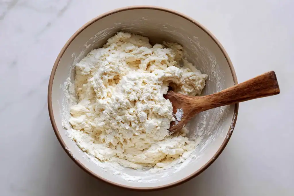 Greek Yogurt Bagels dough showing proper tacky texture in a bowl