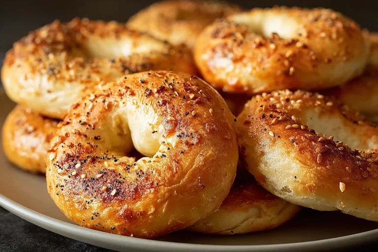 Greek Yogurt Bagels with golden crust and soft chewy interior on a plate