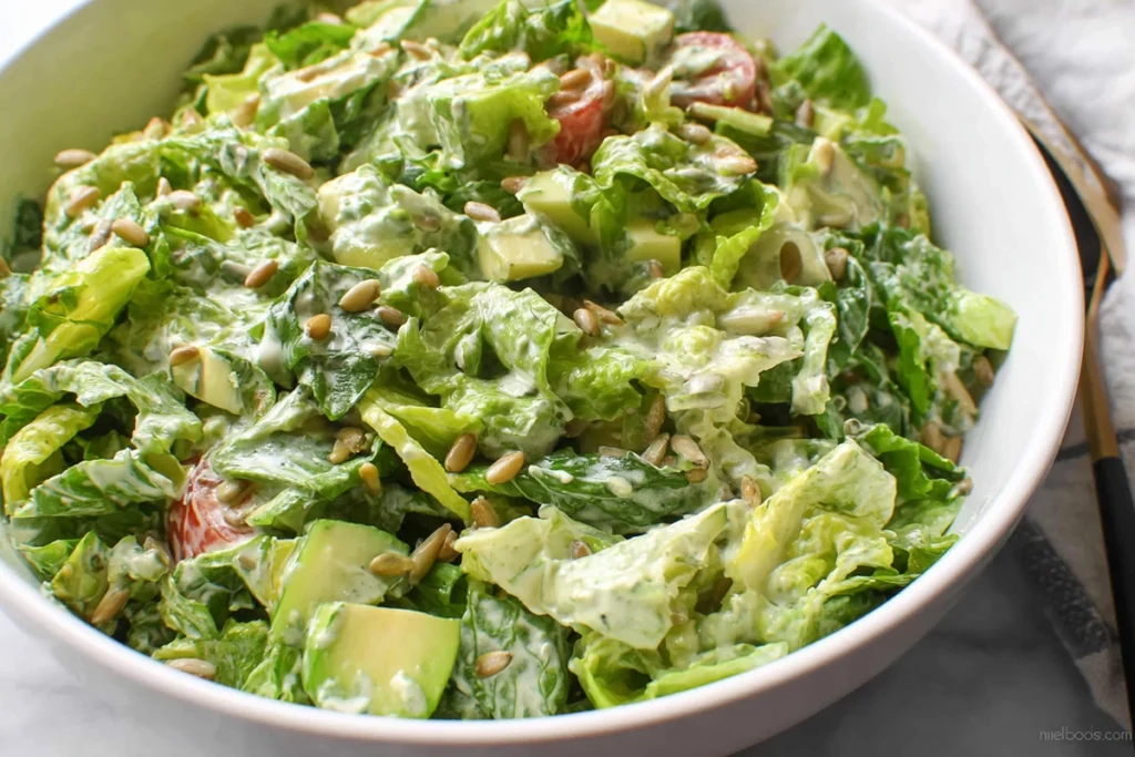 Green Goddess Salad tossed with creamy green dressing