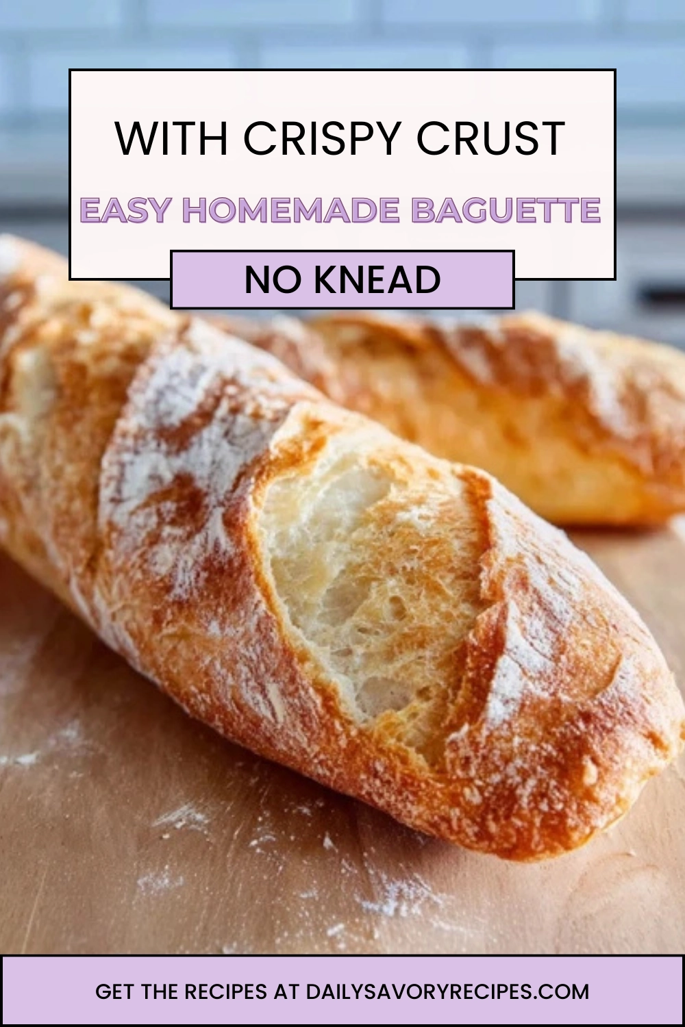 Homemade baguette baked with a no-knead method