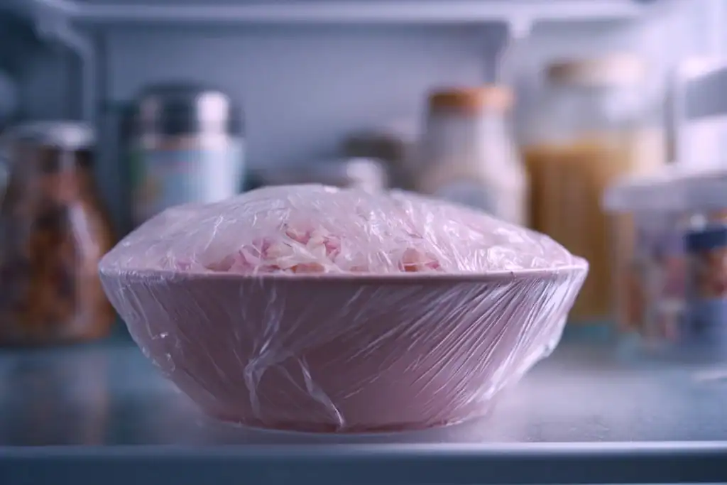 Pink Lady Salad chilling in the fridge as it sets properly