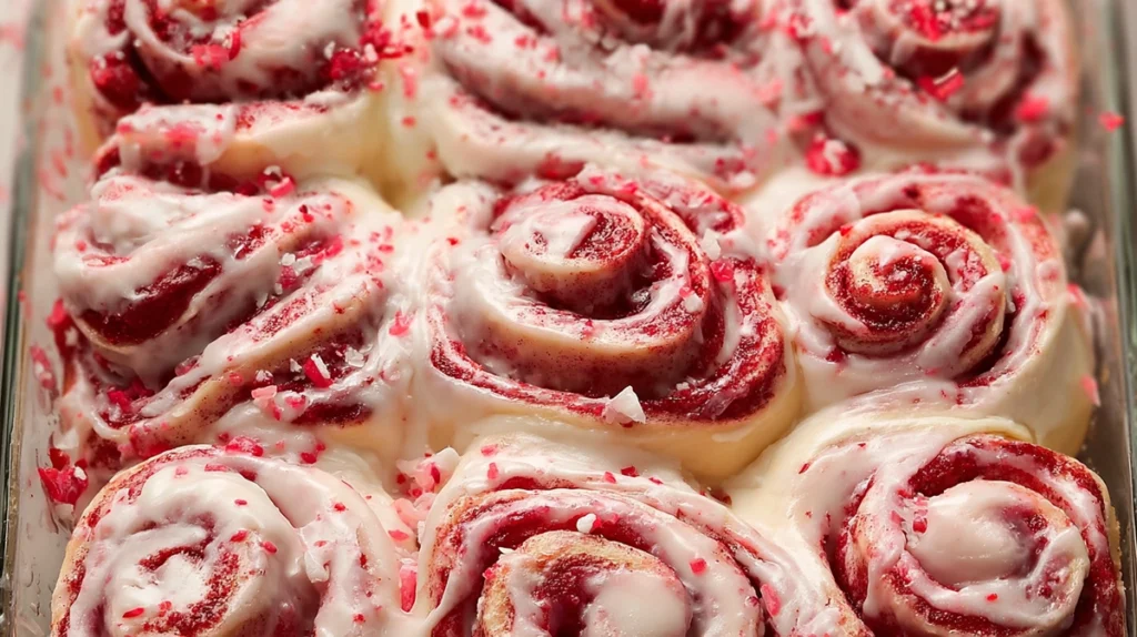 Freshly baked Red Velvet Cinnamon Rolls before adding frosting