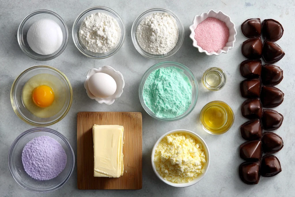 Ingredients for Spring Blossom Cookies arranged neatly on a kitchen counter