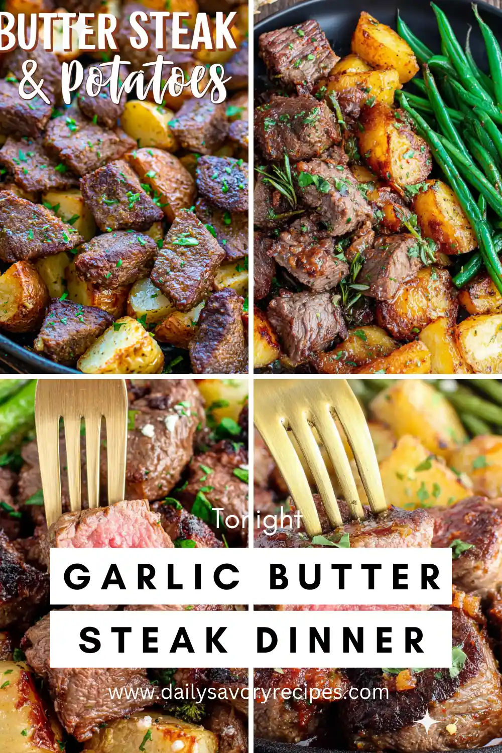 Garlic Butter Steak Bites and Potatoes in One Cast Iron Skillet 11 Garlic butter steak bites and potatoes recipe served with golden potatoes and tender steak bites