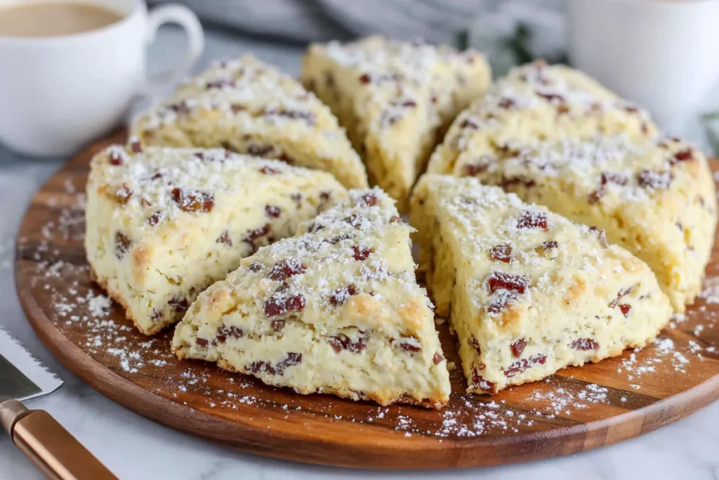 shaggy rhubarb scone dough with visible butter pieces and fruit