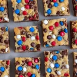 Chef Taha Ayad's Recipe 4th of July Cookie Bars with red white and blue M&M's