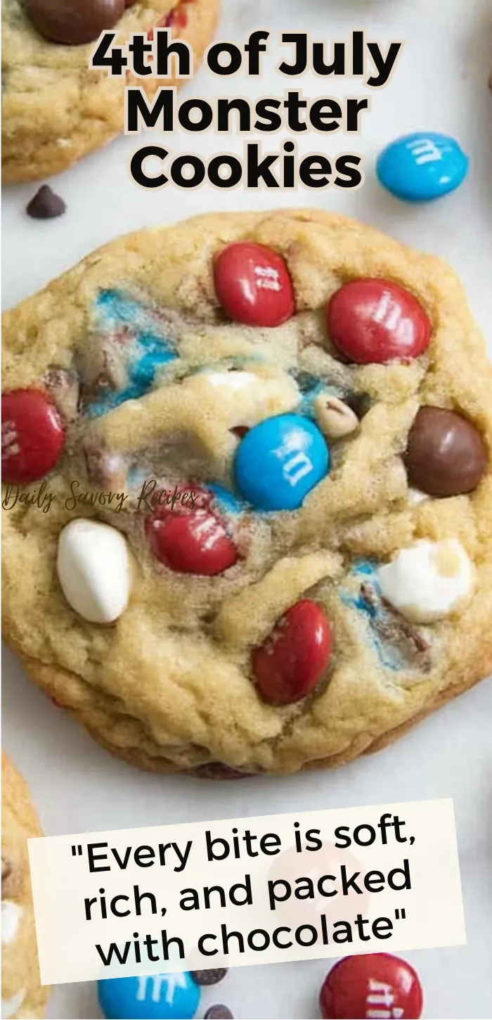 4th of July Monster Cookies That Bake Soft and Chewy Every Time 9 4th of July monster cookies recipe with peanut butter oats chocolate chips and red white and blue M&Ms