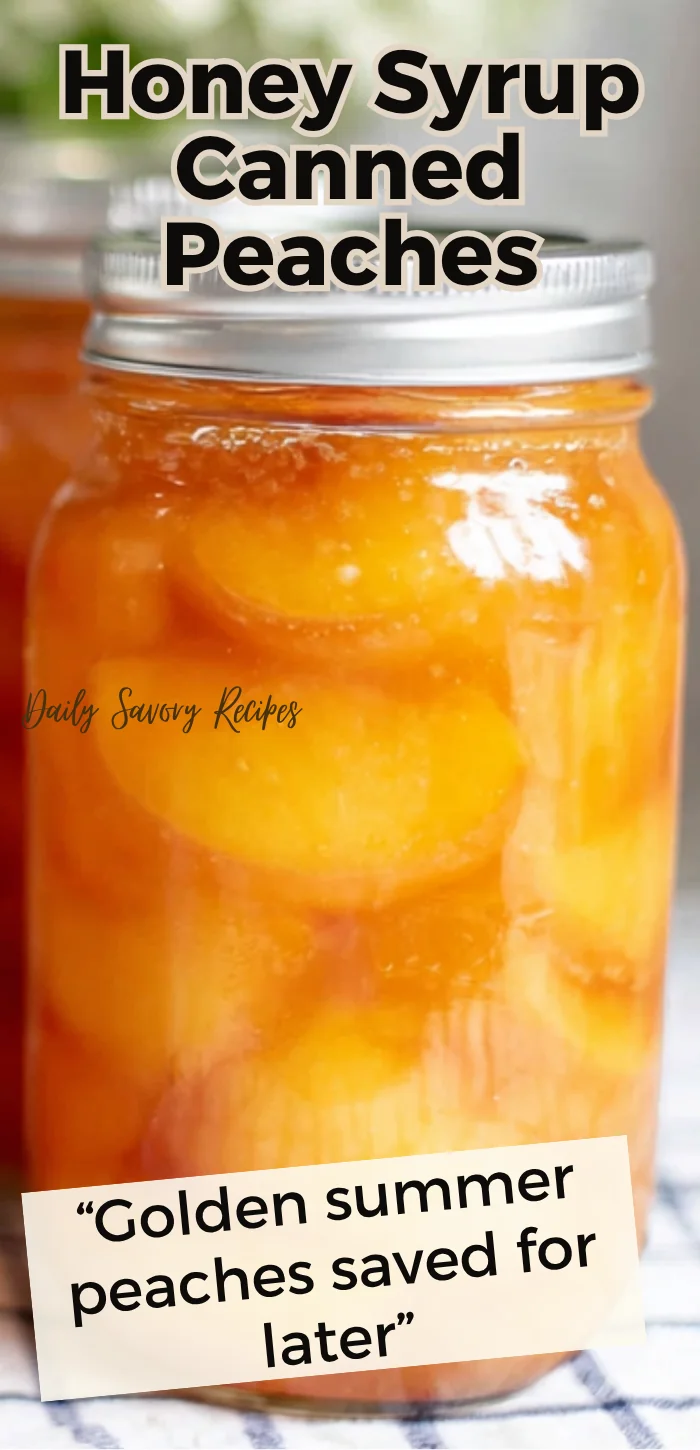 Honey Syrup Canned Peaches (A Simple Water Bath Method) 7 Honey Syrup Canned Peaches recipe with golden peach slices preserved in glass jars