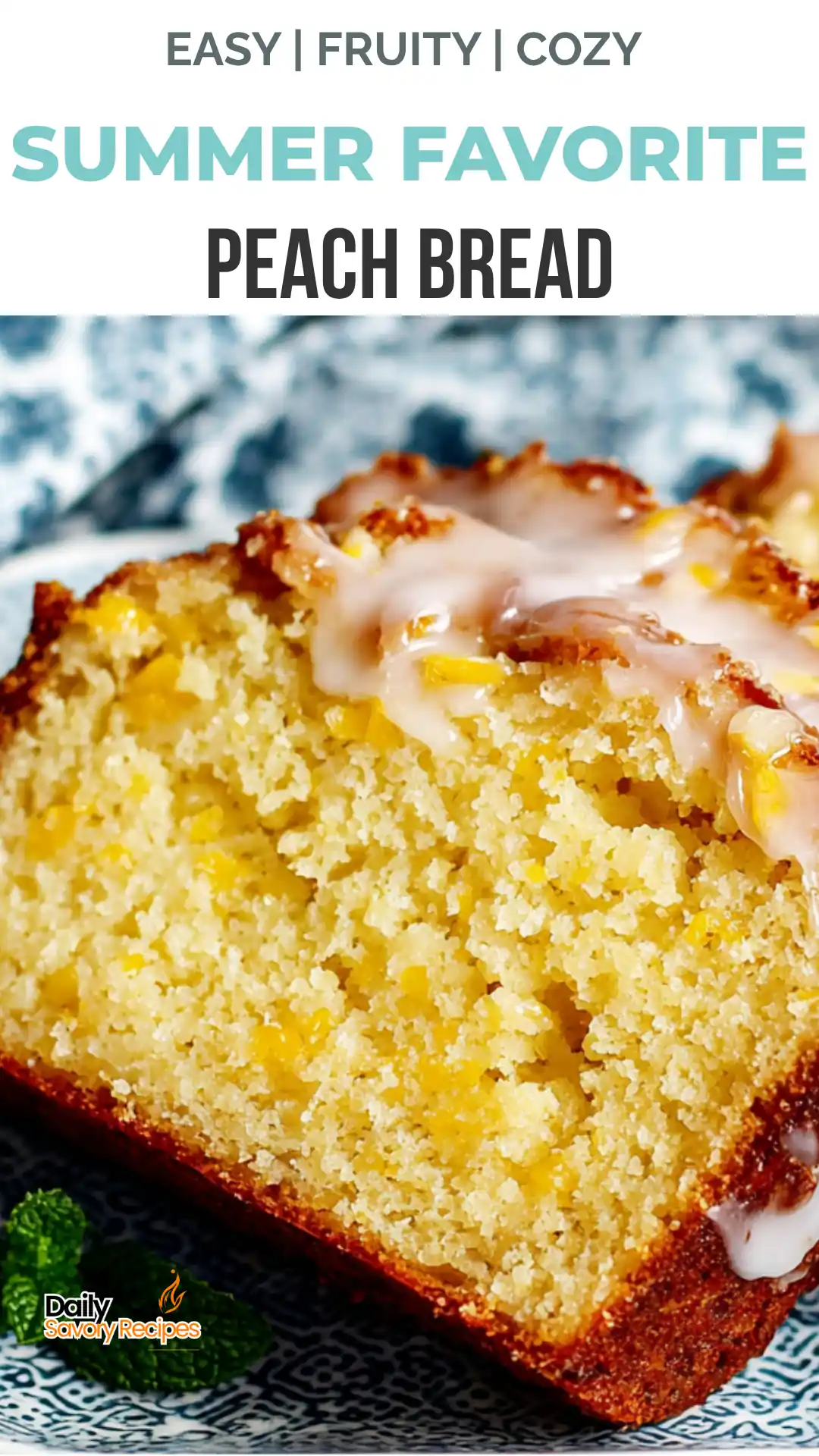 Peach Bread recipe with tender peach pieces and two glaze options