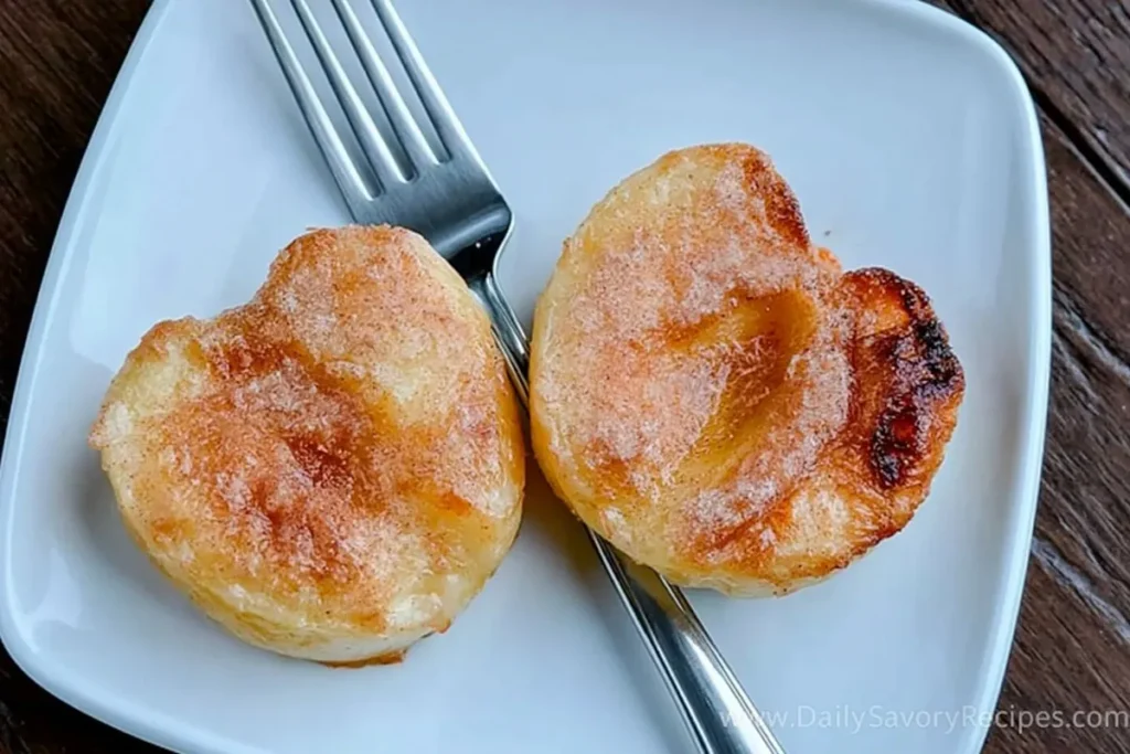 Baked Pears with honey cinnamon glaze and vanilla topping on a white plate