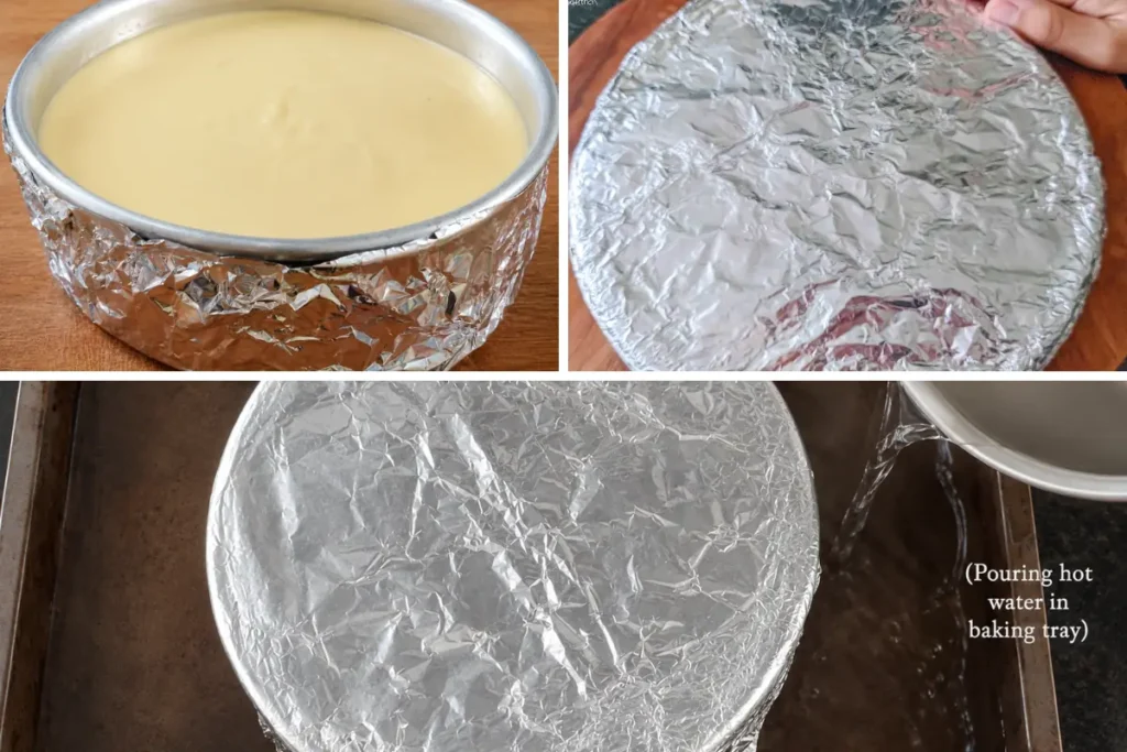 Baked Yogurt Pistachio Crust with Saffron and a Creamy Indian-Style Finish 22 Baked Yogurt Pistachio Crust tin wrapped in foil and placed in a hot water bath for baking