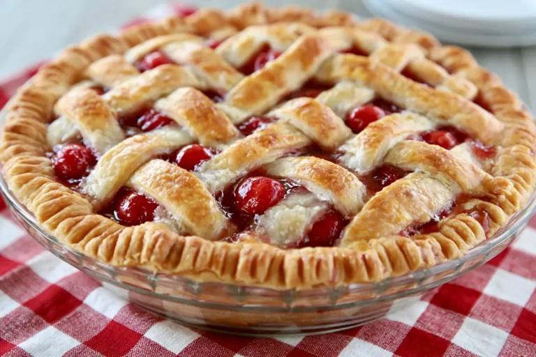 Chef Taha Ayad's Recipe Classic Cherry Pie with golden lattice crust and cherry filling