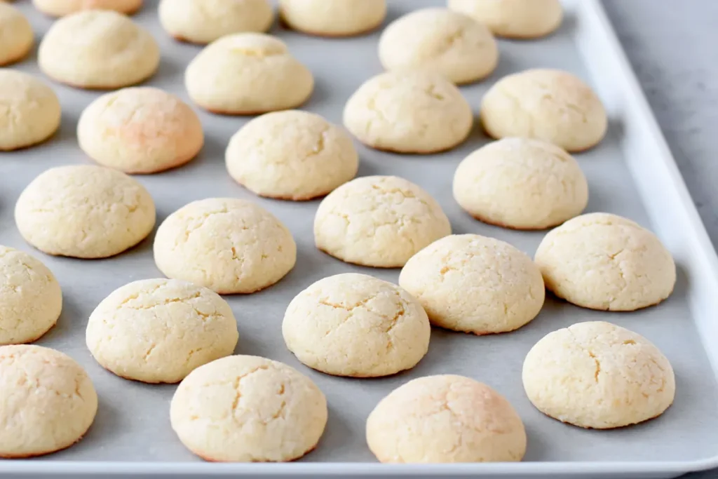 Sweet Ricotta Peach Cookies (Pesche Dolci) with Citrus Ricotta Filling 19 Cracked baked cookie domes for troubleshooting Sweet Ricotta Peach Cookies dough and oven temperature