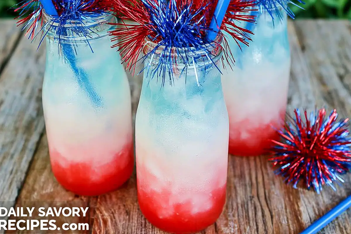 Chef Taha Ayad's Recipe Non-Alcoholic Layered Drinks in Red White and Blue Party Glasses
