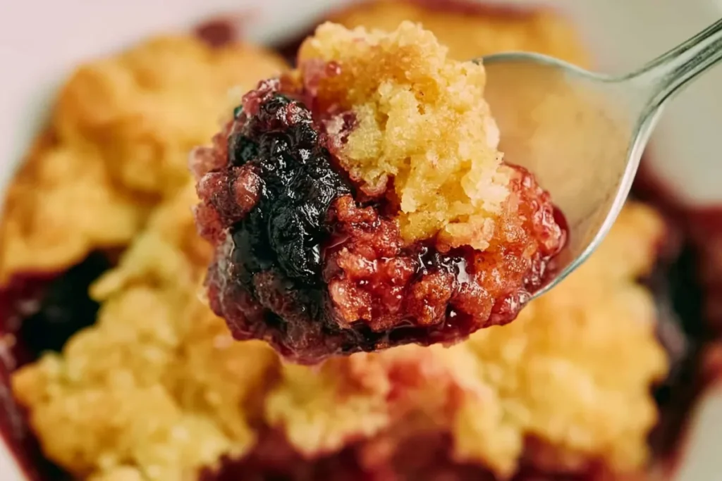 Easy Cherry Crisp That Comes Together Fast 10 Easy Cherry Crisp close-up with glossy cherry filling and golden baked topping