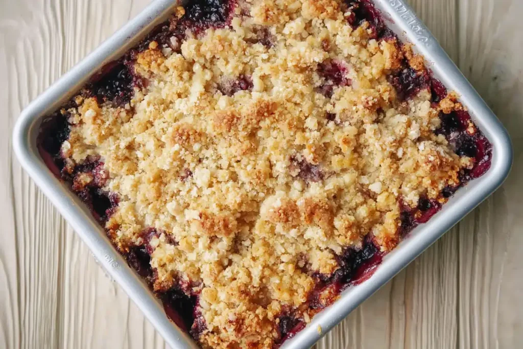 Easy Cherry Crisp That Comes Together Fast 12 Easy Cherry Crisp baked in an 8x8 pan with golden topping and bubbling cherries
