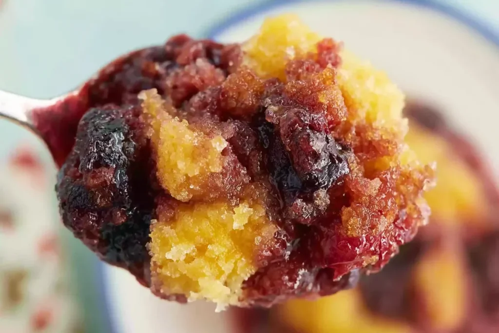Easy Cherry Crisp That Comes Together Fast 13 Easy Cherry Crisp spoonful with baked cherries and buttery crumb topping