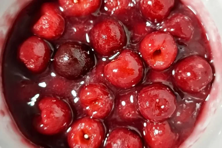 Chef Taha Ayad's Recipe Frozen Cherry Pie Filling with glossy cherries in a saucepan
