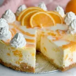 Chef Taha Ayad's Recipe Orange Creamsicle Cheesecake with creamy orange swirl and graham cracker crust