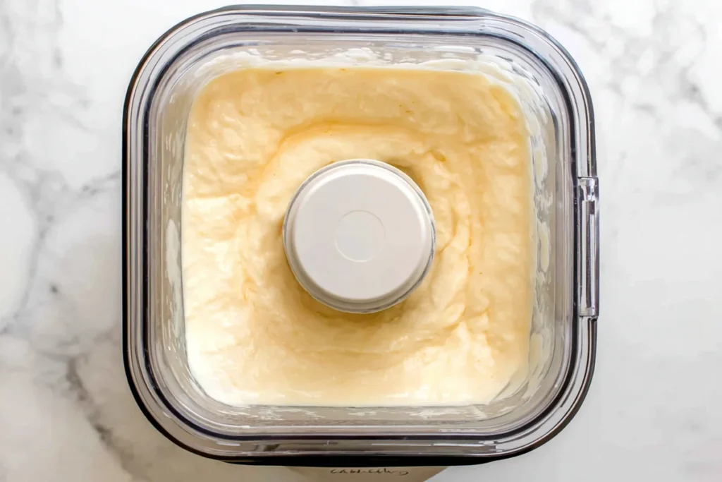 Peach Ice Cream with Fresh Summer Peaches and Classic Custard Base 25 Peach Ice Cream Churning in an Ice Cream Maker